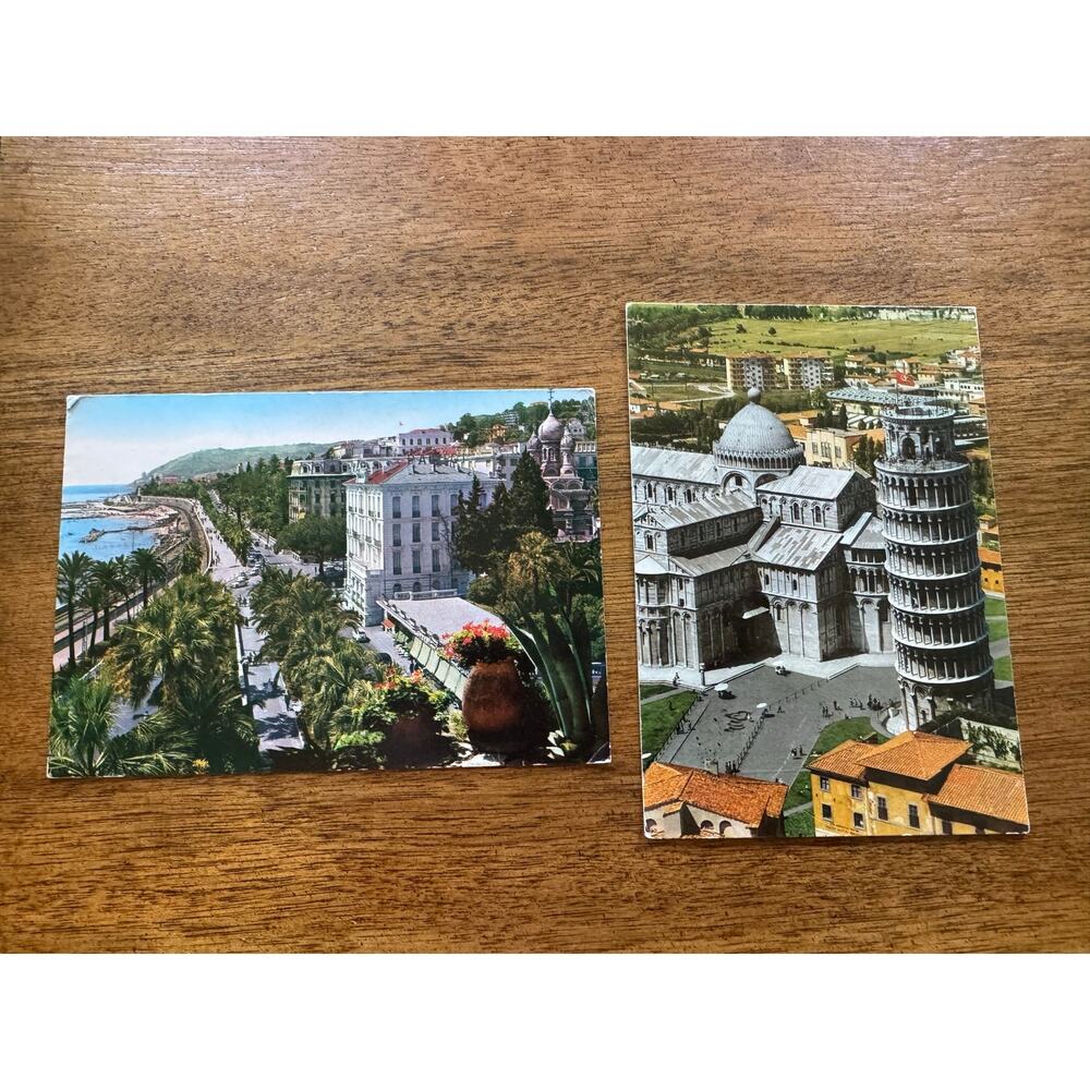 Vintage Italy Postcard Lot Pisa Leaning Tower & Sanremo Promenade Posted